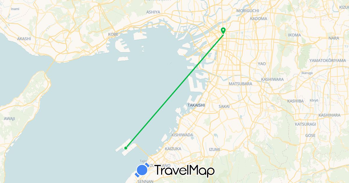 TravelMap itinerary: bus, plane in Japan (Asia)